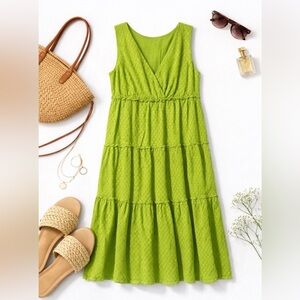 Madison Lime Green Sleeveless Tiered Maxi Dress